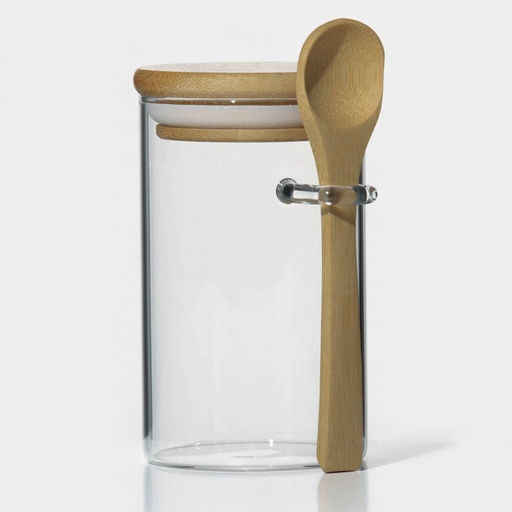 Банка для сыпучих продуктов с ложкой BellaTenero «Эко», 280 мл, 7×11 см, с бамбуковой крышкой, стекло, прозрачная