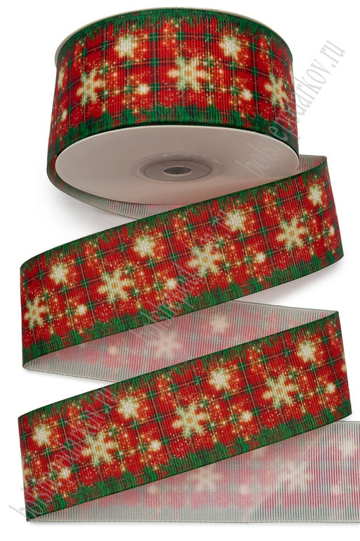 Лента репсовая 4 см*25 ярд с рисунком "Новогодняя" SF-7332, №2