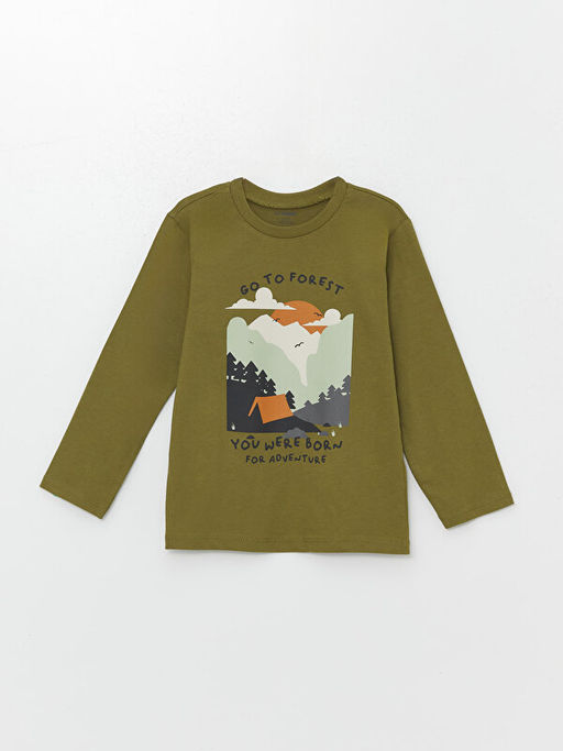 Bisiklet Yaka Uzun Kollu Bask?l? Erkek Bebek Ti??rt 2li - Waikiki фото 2