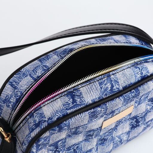 Сумка женская кросс-боди на молнии, 20.5×6.5×11.5 см, в клетку, синяя
