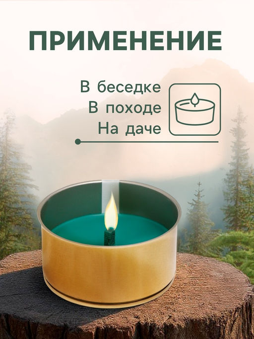 Цена за 2 шт. Ароматическая свеча уличная антимоскитная, 10?4.5 см, 120 г, 6 ч, хвоя, зелёный