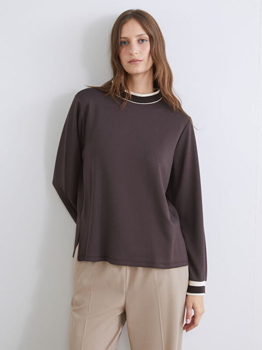 Dik Yaka ?erit Detayl? Kad?n Sweatshirt Tunik