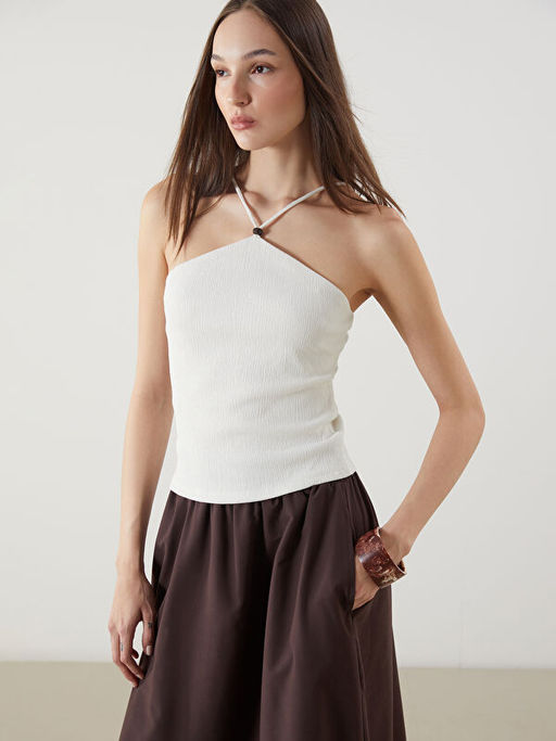 Halter Yaka Dokulu Ask?l? Bluz