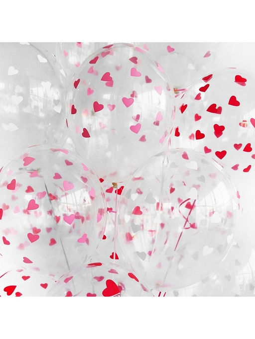 Воздушные шары латексные 14" Сердца белые, 25 шт., шелкография