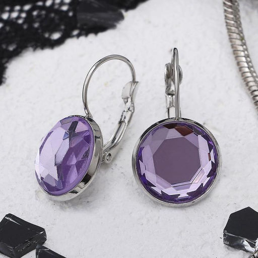 Цена за 2 шт. Серьги со стразами «Яркая классика» в обрамлении, сиреневые в серебре, d=1.4 см