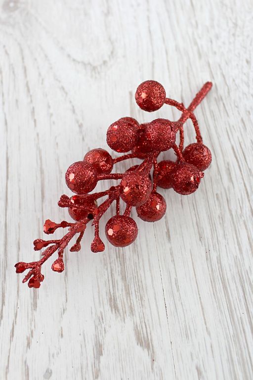Ягоды на веточке с пайетками (10 веточек) SF-2328, красный - Больше подарков фото 2