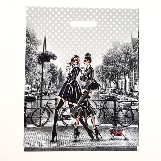 Цена за 50 шт. Пакет «Подружки», полиэтиленовый с вырубной ручкой, 38×47 см, 60 мкм