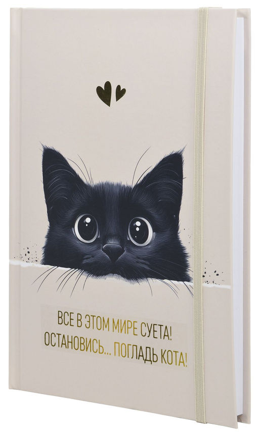 Ежедневник А5 недатированный LITE ПОГЛАДЬ КОТА 128 л. с дизайном, твердая обложка 7БЦ, мат...