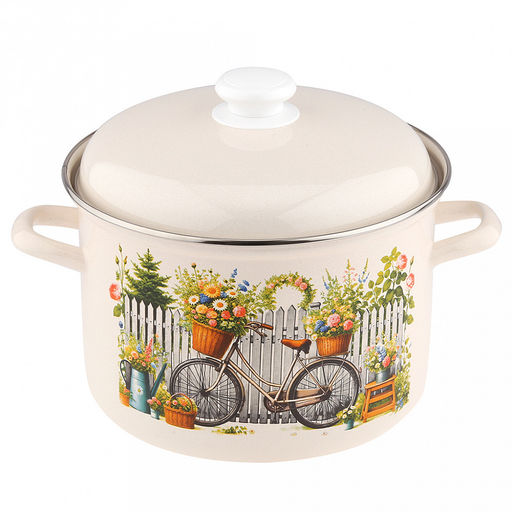 Романтика Кастрюля эмалированная 6л, форма цилиндрическая, металлическая крышка (Россия)