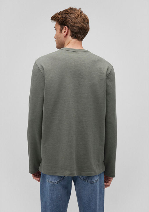 Yesil Uzun Kollu Basic Tisort - Mavi фото 4