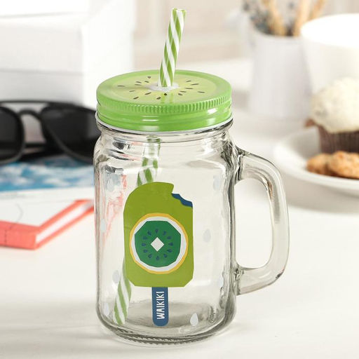 Банка стеклянная с крышкой и трубочкой Доляна Фреш, 450 мл, 11713 см, рисунок МИКС  фото 8