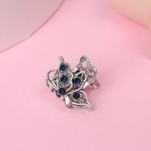 Цена за 6 шт. Крабик для волос «Синий туман», крыло бабочки, 2.5 см, серебро