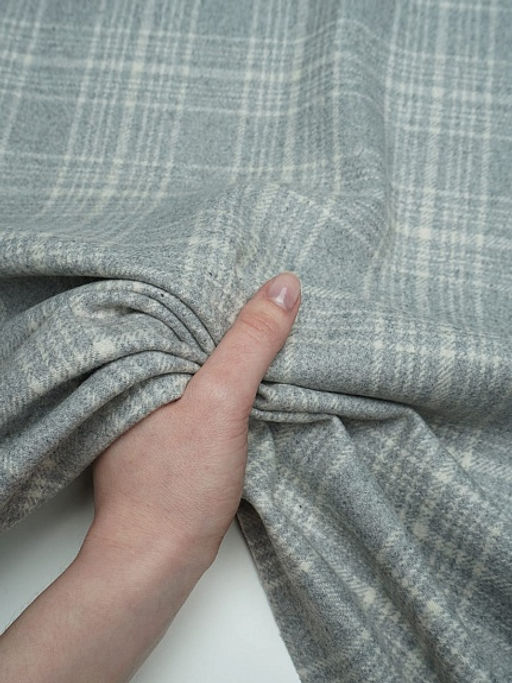 Шерсть пальтово-костюмная Твид Клетка цв.белый на св.сером, ш.1.5м, шерсть-60%, п/э-40% - Купава фото 16