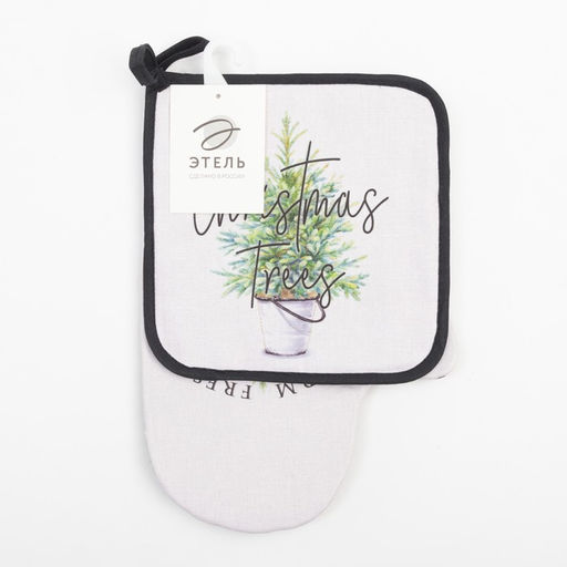 Набор кухонный Christmas trees варежка-прихватка 20×28 см, прихватка 19×19 см, 100% хлопок