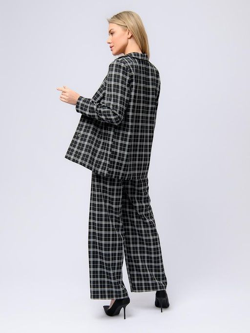 Жакет черный в мелкую клетку удлиненный с отложным воротником - 1001dress фото 16