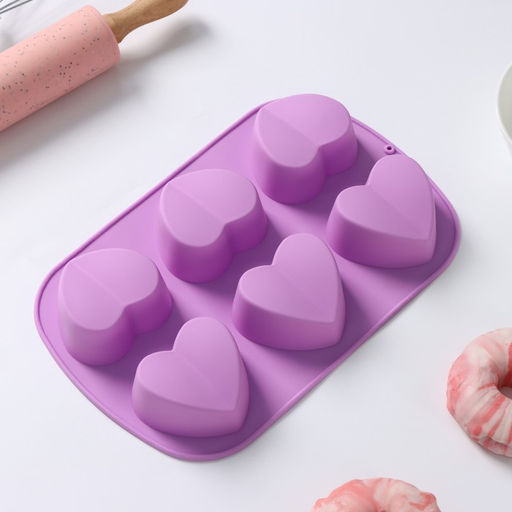 Форма для выпечки Доляна Сердце напополам, силикон, 25.8?17?3.2 см, 6 ячеек (7?6.5?3 см), розовая