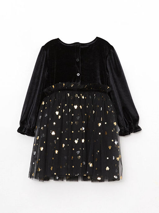 Bisiklet Yaka Uzun Kollu Basic Kadife K?z Bebek Elbise ve Ta? 2li Tak?m - Waikiki фото 2