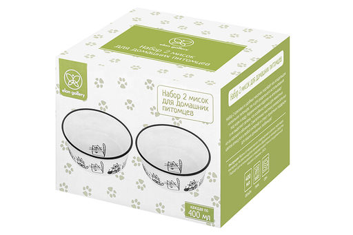 Набор 2 мисок для домашних питомцев 400 мл 13,5*13,5*5 см БЕЗ КОТА ЖИЗНЬ НЕ ТА Жизнь кошек - Elan gallery фото 9