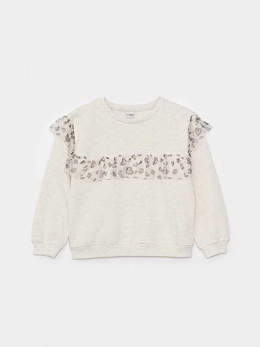 Bisiklet Yaka Bask?l? Uzun Kollu K?z ?ocuk Sweatshirt