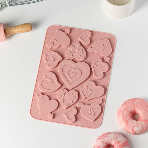 Форма для шоколада Доляна Амуры, силикон, 13 ячеек, 23?16.5?0.5 см, розовая