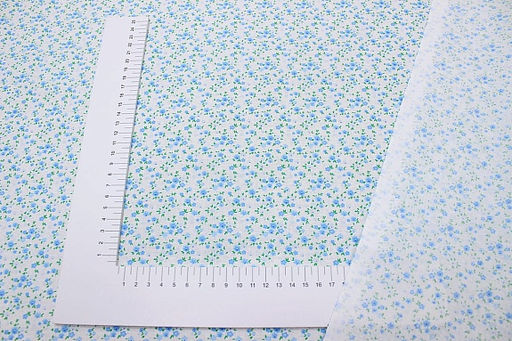 Ситец Цветики (голубые на белом), ш.0.8м, хлопок-100%, 100гр/м.кв - Купава фото 3