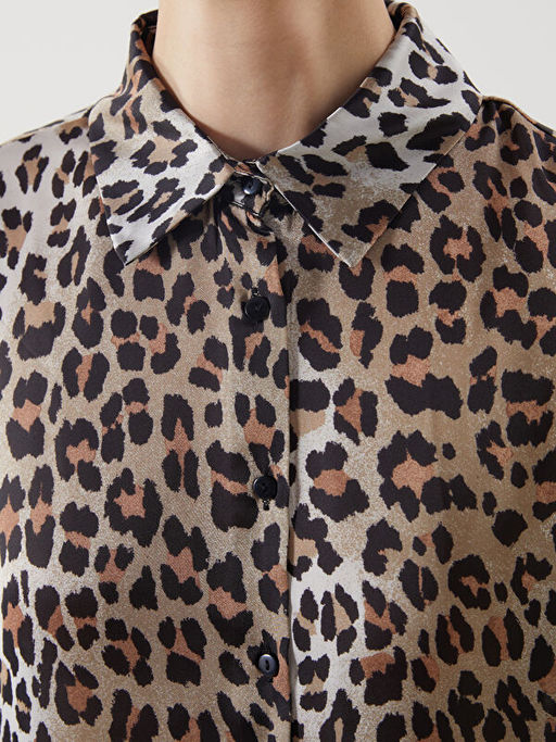 Leopar Desenli Saten Kad?n G?mlek Tunik