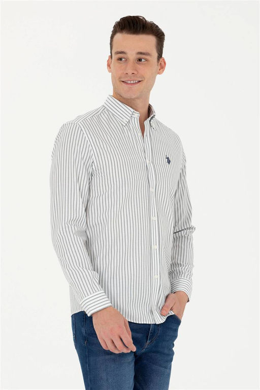 U. S. Polo Assn Мужская белая рубашка в полоску цвета экрю - U.s. polo assn фото 10