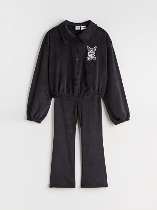 Polo Yaka Kuromi Nak??l? K?z ?ocuk Sweatshirt ve Tayt