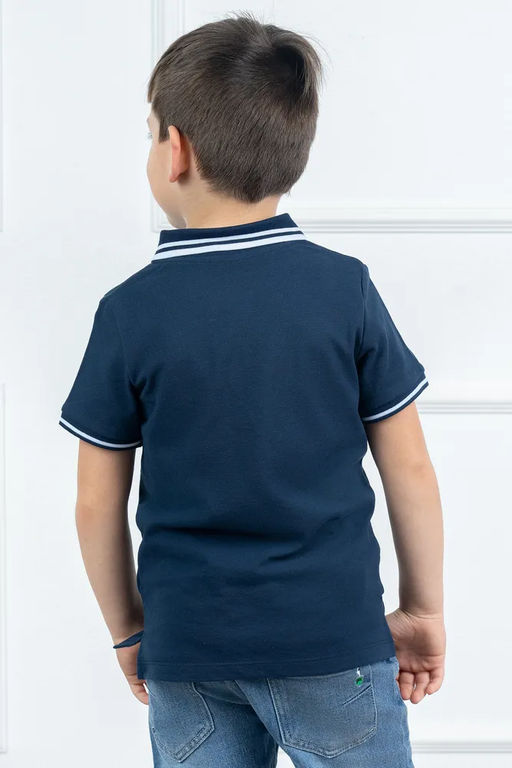 Футболка детская Поло, кор. рукав, цвет т.Синий, пике, 100% хлопок - 5+ фото 2