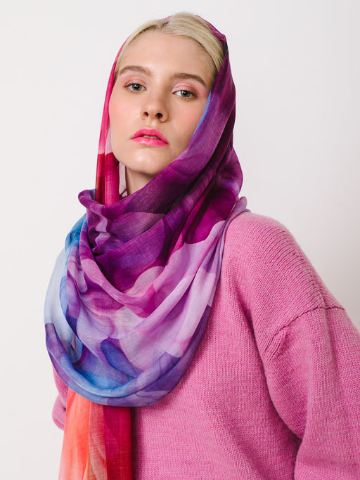 Большой, мягкий, тонкий и очень нежный двусторонний палантин с рисунком в стиле арт-деко - Tantino фото 8