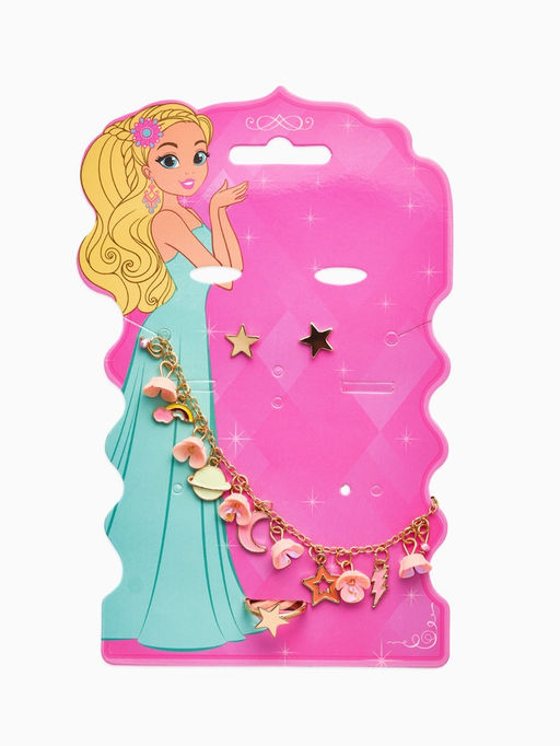 Набор детский «Выбражулька. Космос», 3 предмета: бусы, пусеты, кольцо, розовый, золотой