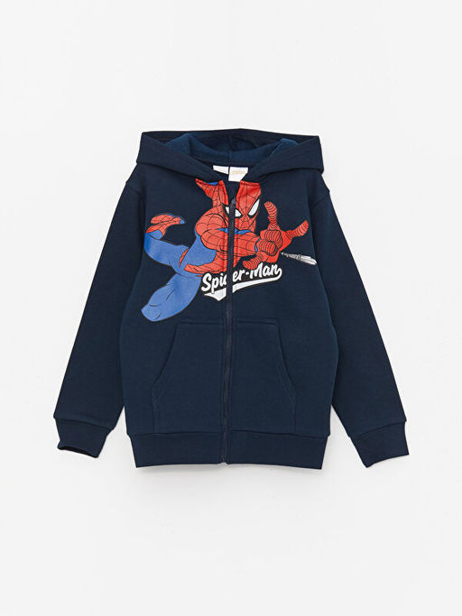 Kap??onlu Spiderman Bask?l? Uzun Kollu Erkek ?ocuk Fermuarl? Sweatshirt ve E?ofman Alt? - Waikiki фото 2