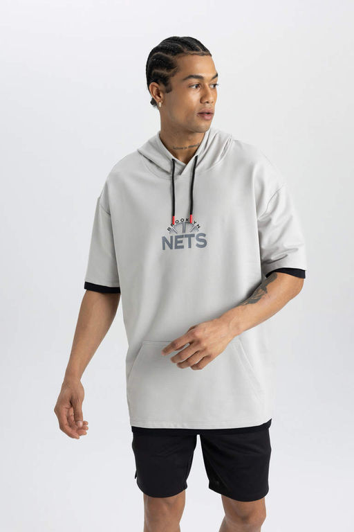 DeFactoFit НБА Brooklyn Nets Oversize футболка с короткими рукавами и капюшоном  фото 4