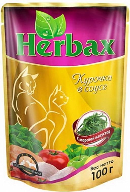 Herbax пауч 100 г. Курочка в соусе с морской капустой 1/24 4610003548896