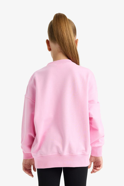 Oversize Geni_ Kal_p Bisiklet Yaka Bask_l_ Sweatshirt K_z _ocuk - Defacto фото 6
