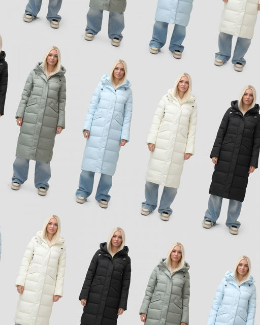 Пальто утепленное стеганное зимнее с капюшоном женское бежевого цвета 9610B - Mtforce фото 17