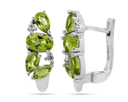 Серьги из серебра перидот, Жади