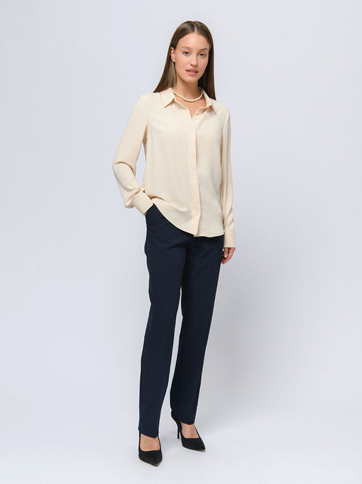 Блуза молочного цвета с длинными рукавами и отложным воротником - 1001dress фото 2