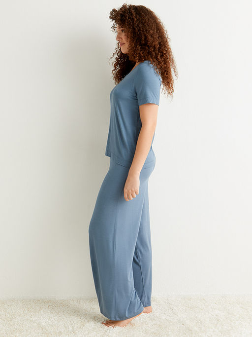 0227VI Пижама жен. (Футболка+Брюки расклеш) jeans - Minimi фото 2