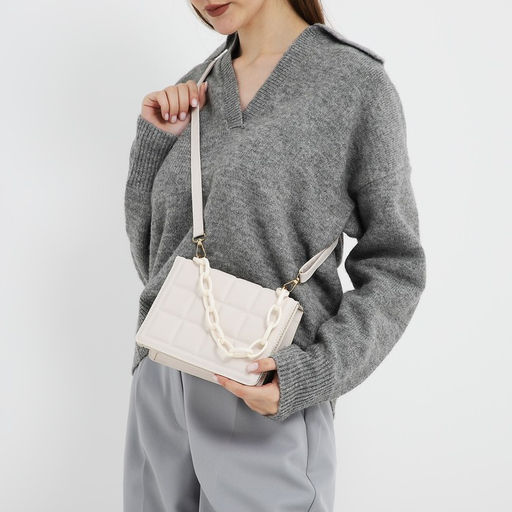 Сумка женская мессенджер из искусственной кожи с цепью, 14×20 см, молочная