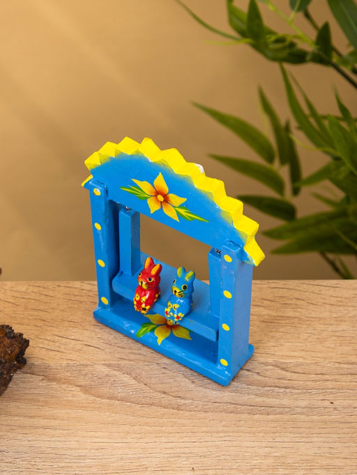 Сувенир Зайки на качелях, 11?5.4?14.4 см, дерево, синий