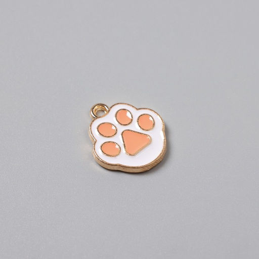 Цена за 6 шт. Металлический элемент, декоративная подвеска «Арт Узор. Кошачья лапка», эмаль, бело-розовый, 1.7×1.5 см