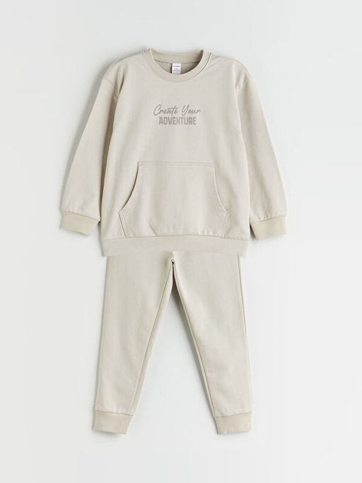 Bask?l? Erkek ?ocuk Sweatshirt ve E?ofman Alt 2li