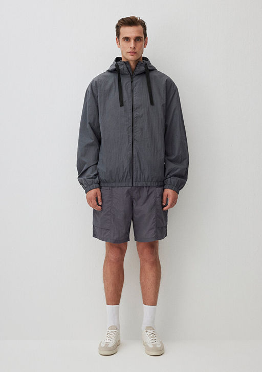 Kapusonlu Gri Ceket - Mavi фото 4