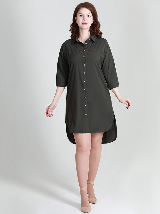 Платье-рубашка темно-зеленое