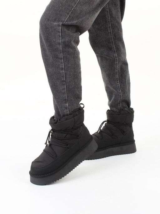 04-WF029-2M BLACK Ботинки зимние женские (натуральная кожа, курточная ткань, 100% шерсть)