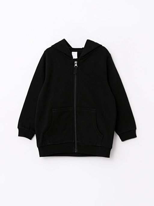 Kap??onlu Uzun Kol Basic Erkek Bebek Fermuarl? Sweatshirt