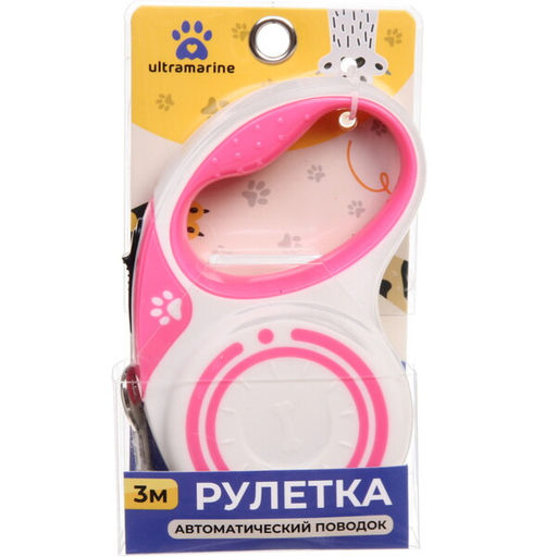 Поводок - рулетка для малых и средних пород собак "ЛАППИ", цвет белый, 3 метра, нагрузка до 10кг