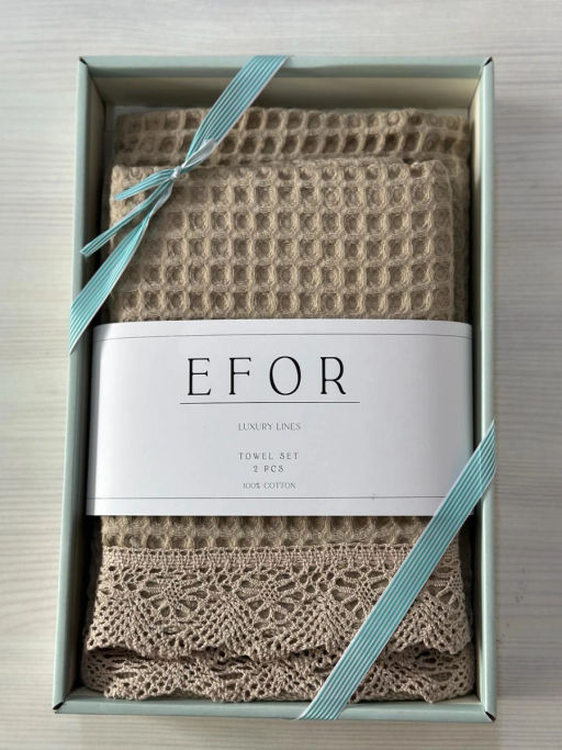 Набор вафельных полотенец EFOR из 2-х предметов (50*90 и 70*140) WAFFLE кофейный KAHVE коробка гипюр