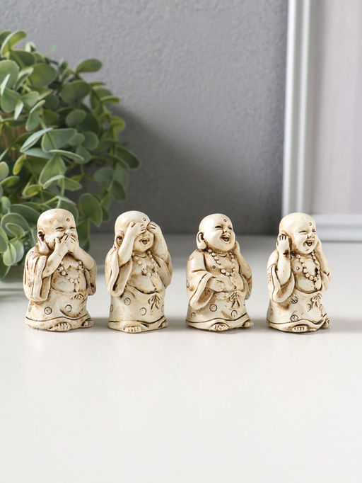 Сувенир полистоун "Хотей - не слышу, не вижу, не скажу" набор 4 шт беж 3х3,5х5,5 см